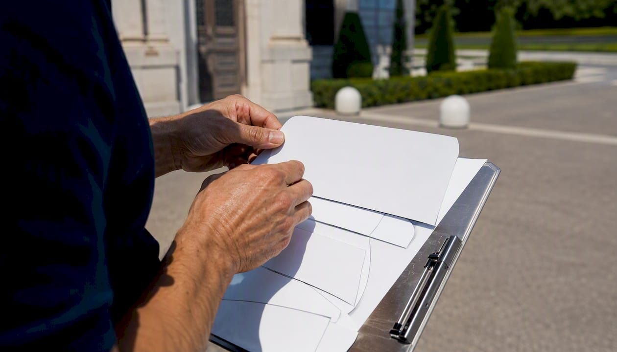 Hands sorting vehicle manifest signs