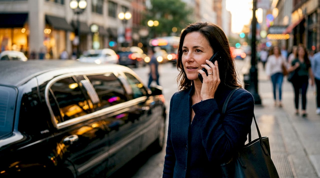 Parent calling dispatch on phone at pickup