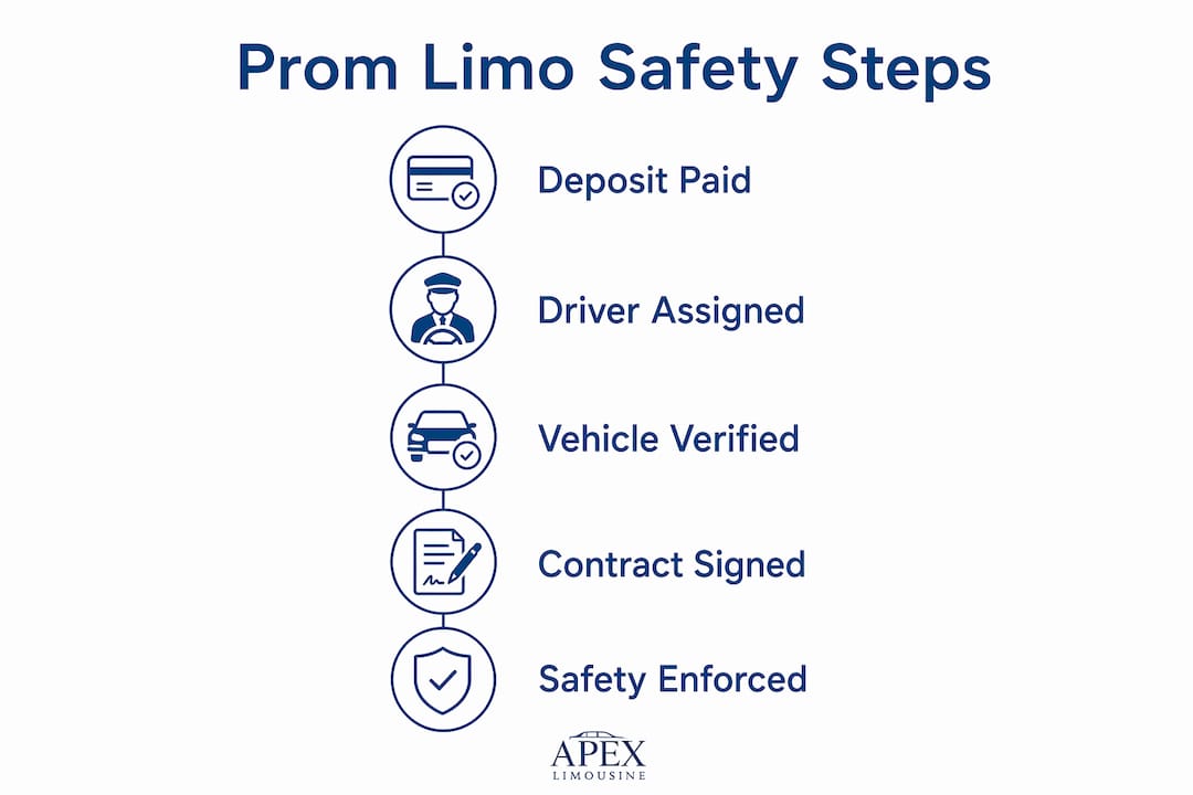 Infographic illustrating prom limo deposit safety steps