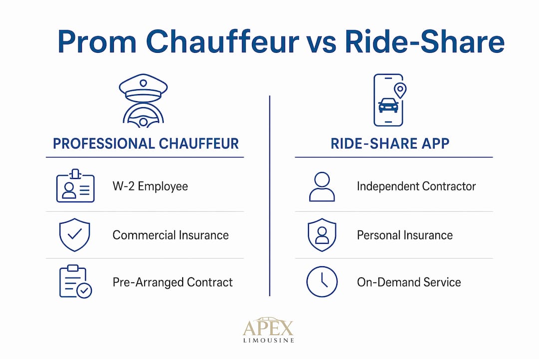 Comparison infographic prom chauffeur vs ride-share