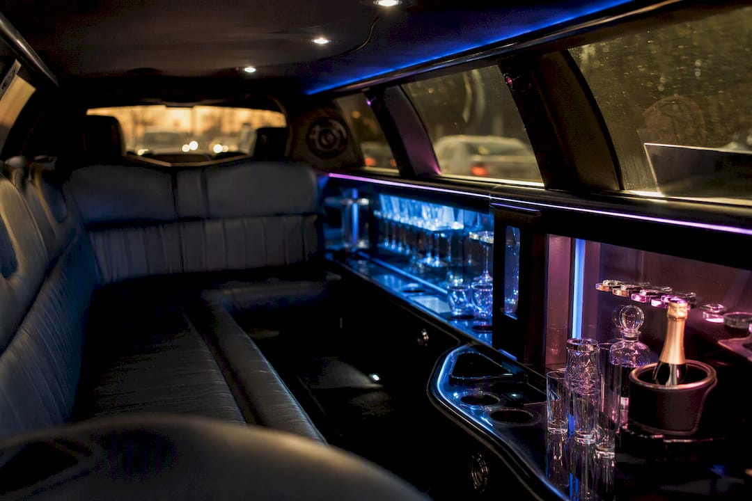 Custom limo lighting and champagne interior