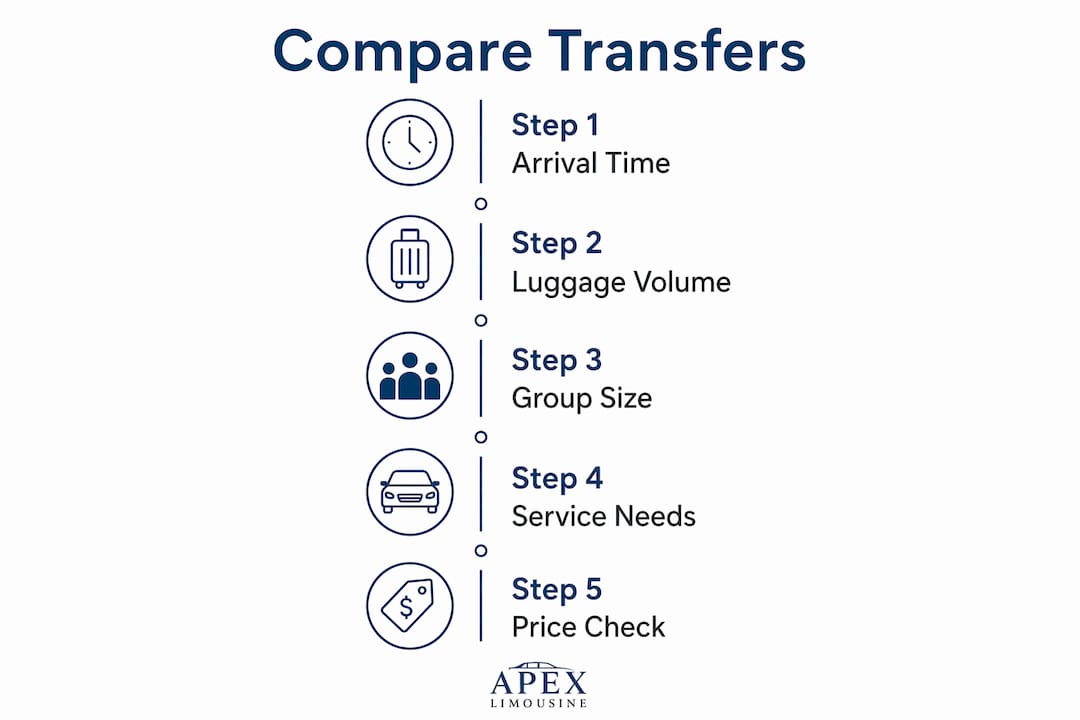 Infographic showing steps to compare airport transfers
