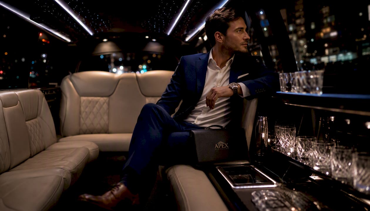 Luxury limousine interior seating and lighting