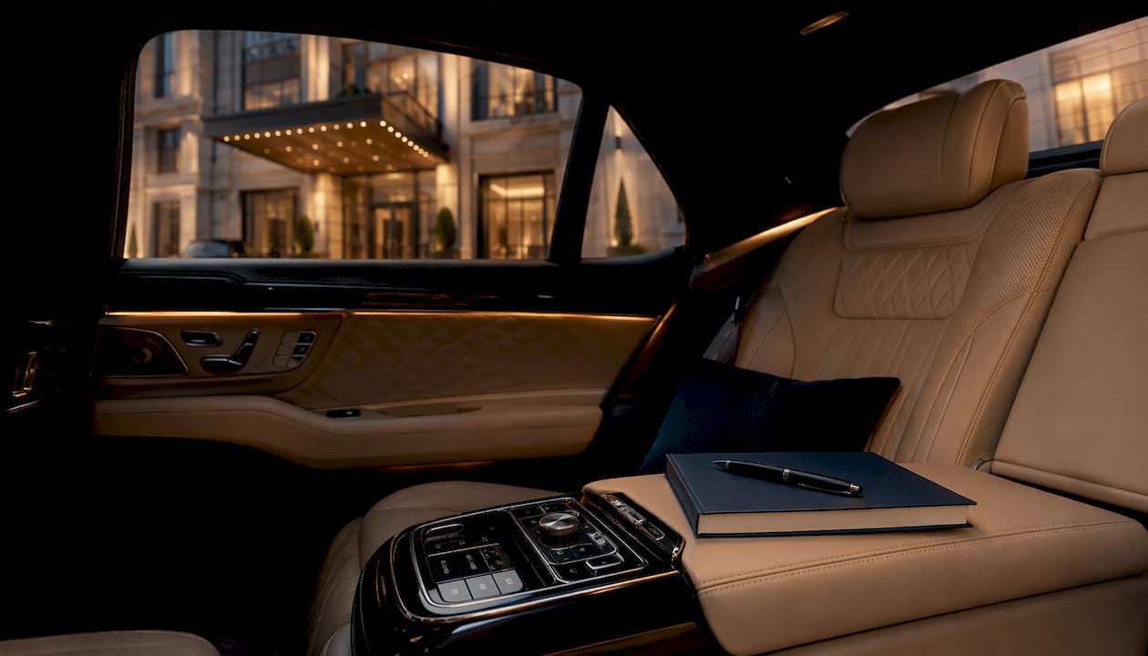 Luxury interior of executive sedan with plush seats