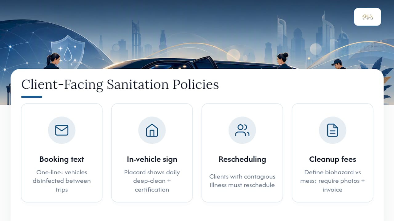 Diagram summarizing client-facing sanitation policies