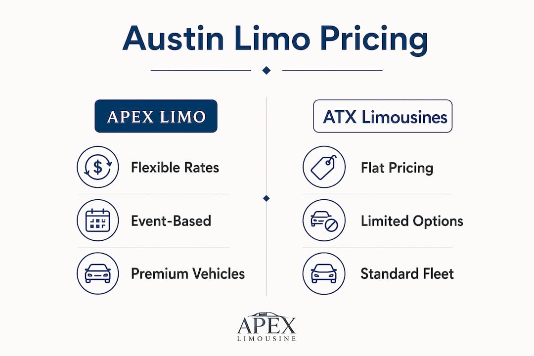 Infographic comparing limo service pricing in Austin