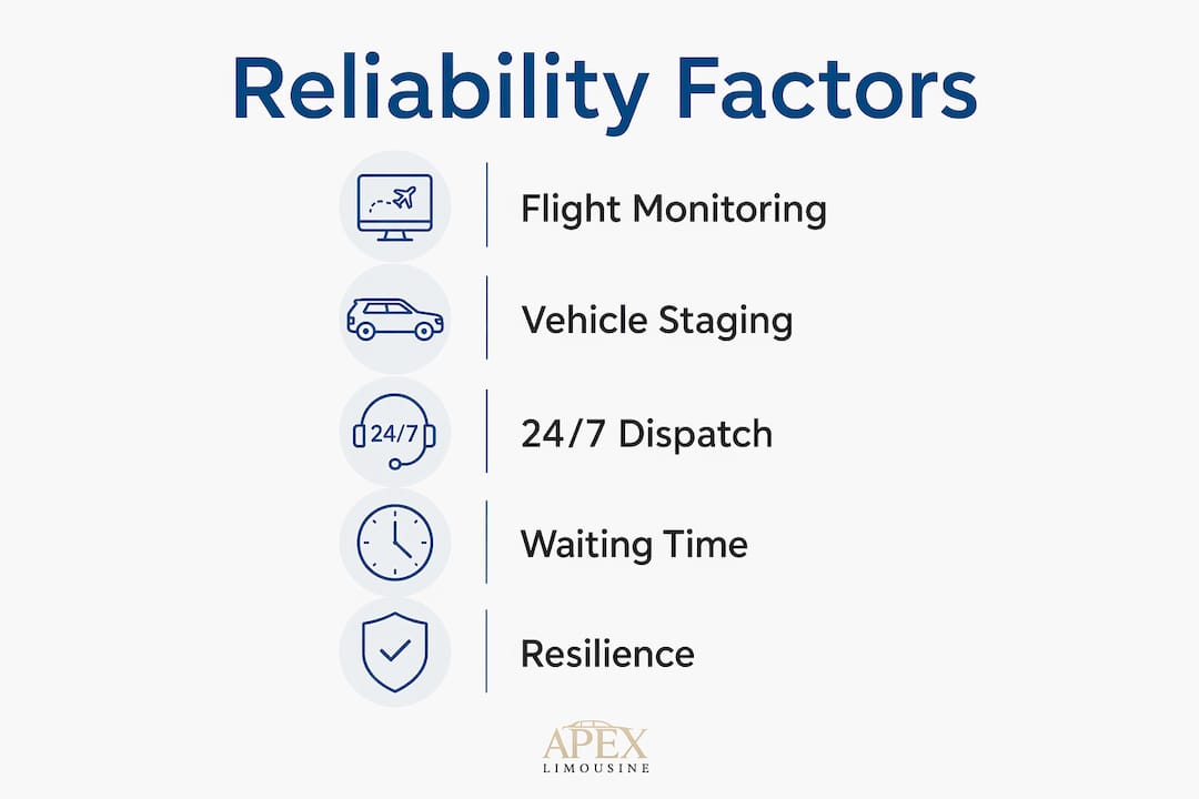 Infographic displaying key operational factors for executive transfer reliability