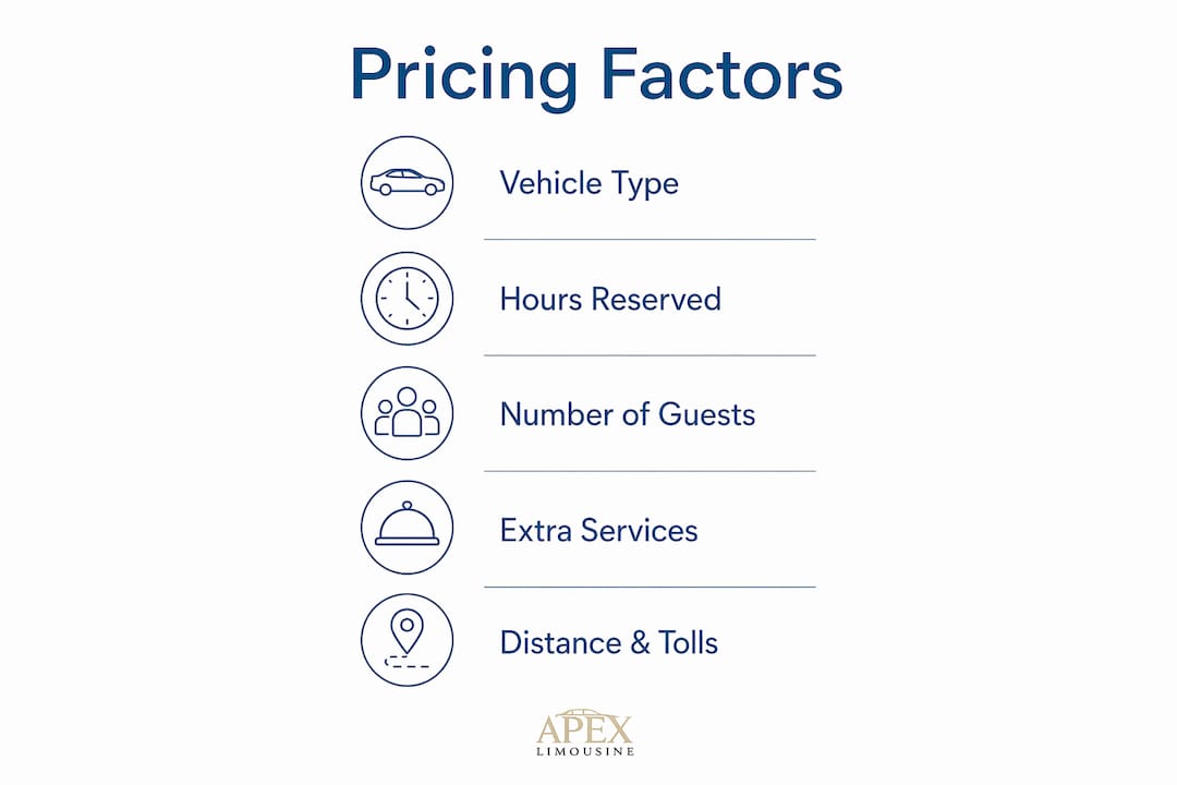 Infographic showing key pricing factors for wedding transport