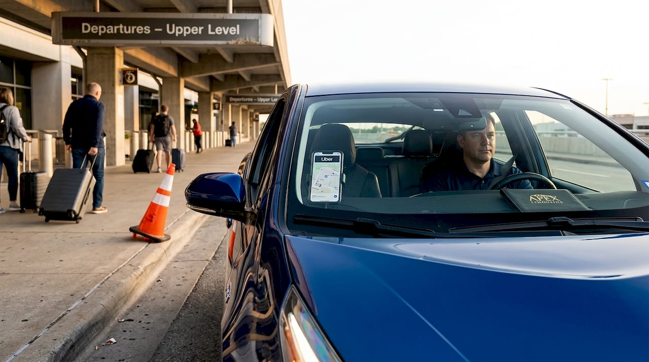 Driver waiting at Austin airport upper-level curb