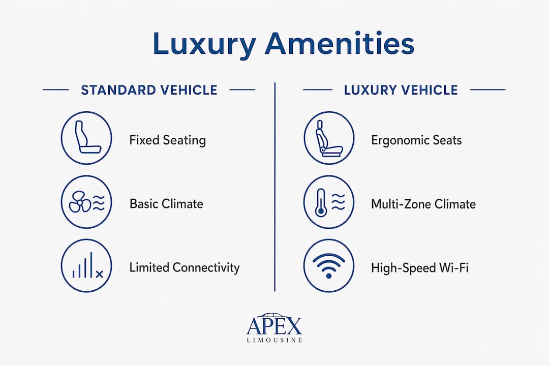 Infographic comparing standard vs luxury vehicle amenities