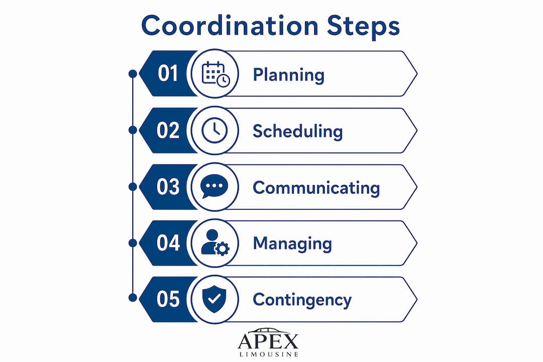Infographic showing wedding transportation coordination steps