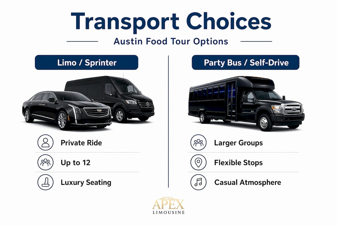 Infographic comparing food tour transport choices