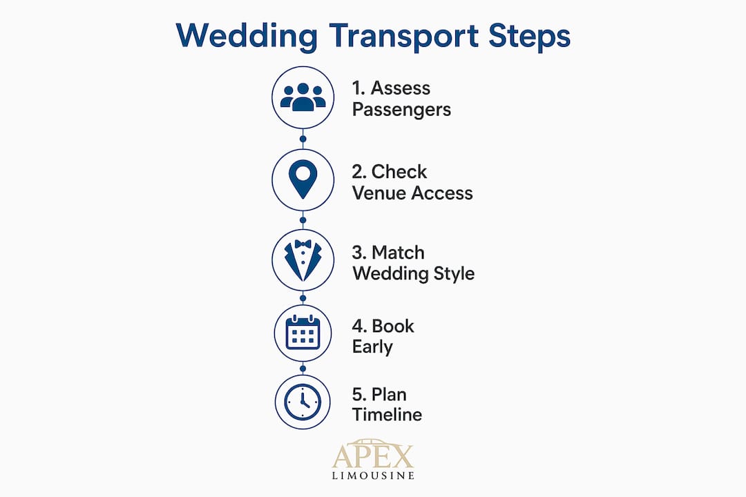 Infographic showing steps for choosing wedding transportation