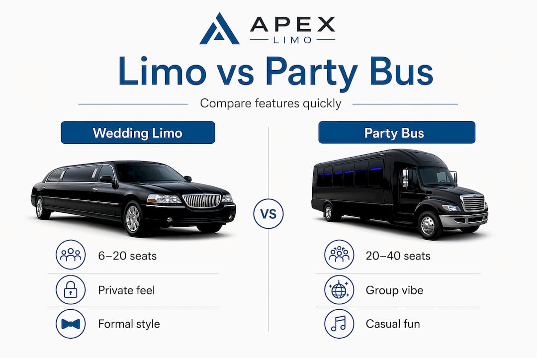 Infographic comparing limo and party bus features