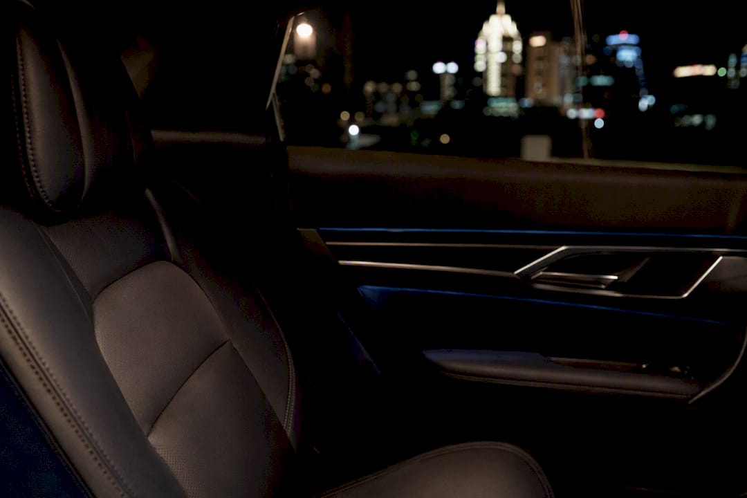 Luxury limo interior detail with ambient light