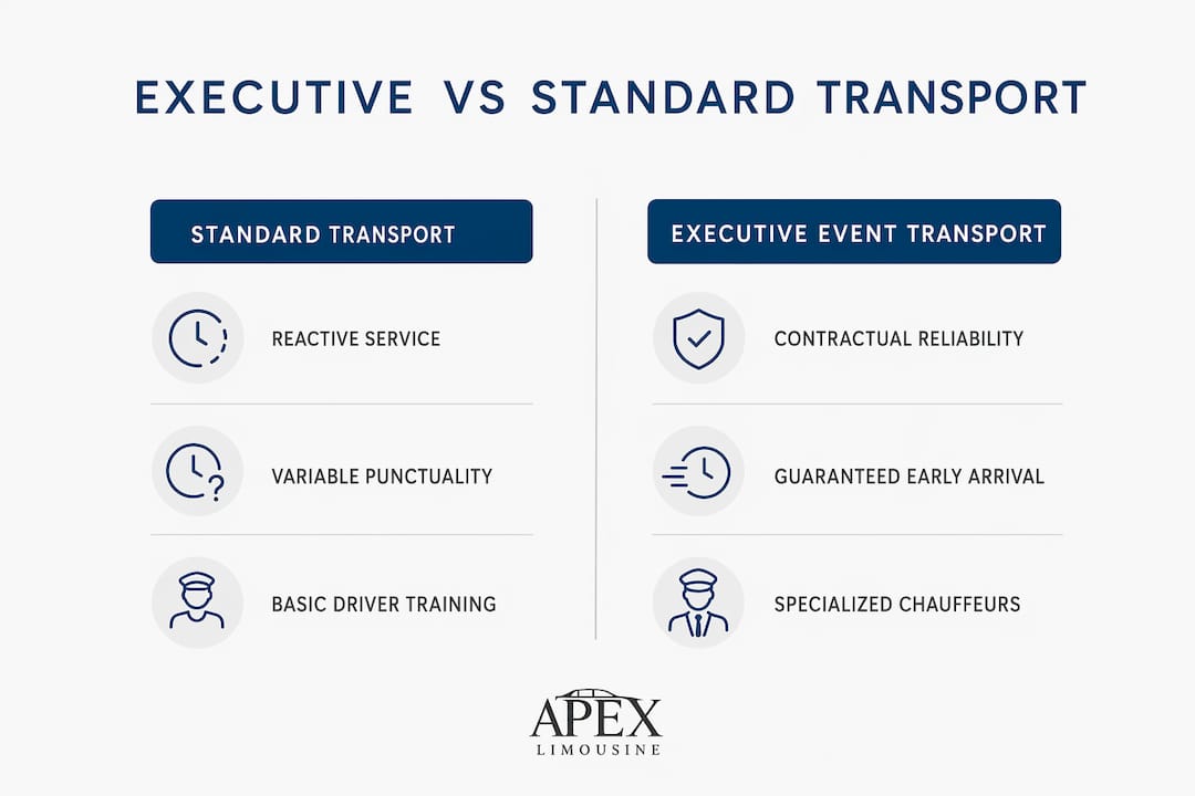 Infographic comparing executive and standard transportation features
