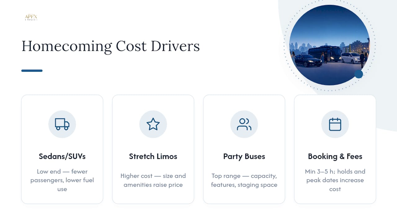 Cost comparison of vehicle types and factors for homecoming transportation