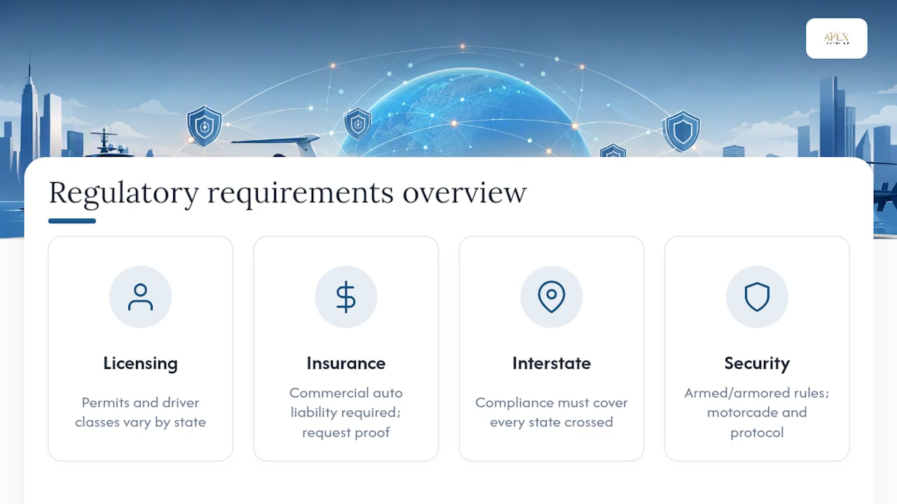 Chart of VIP transportation legal and regulatory requirements
