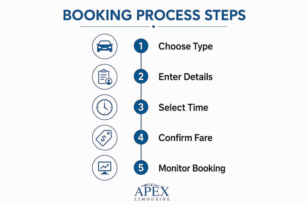 Infographic illustrating steps in airport transfer booking process