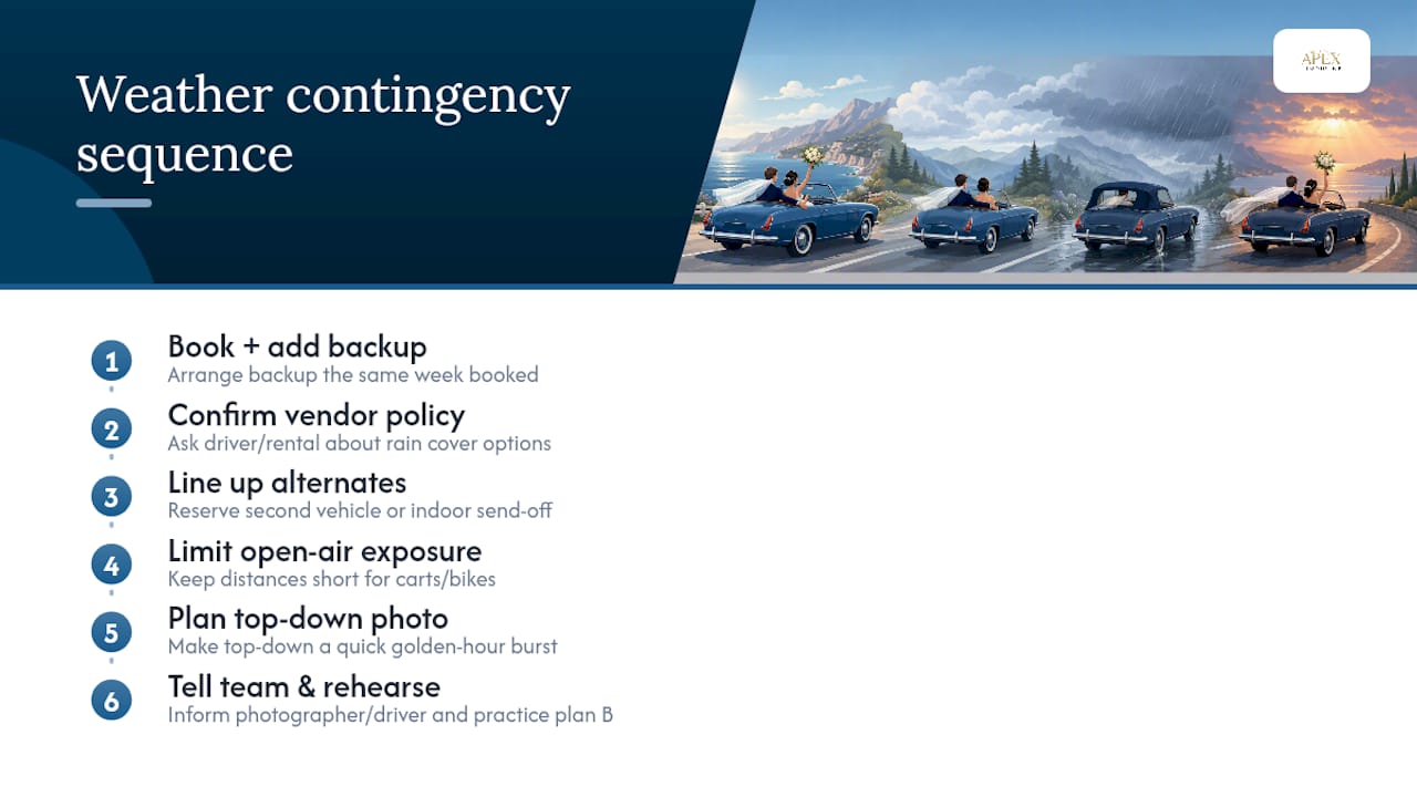 Wedding getaway weather contingency flow