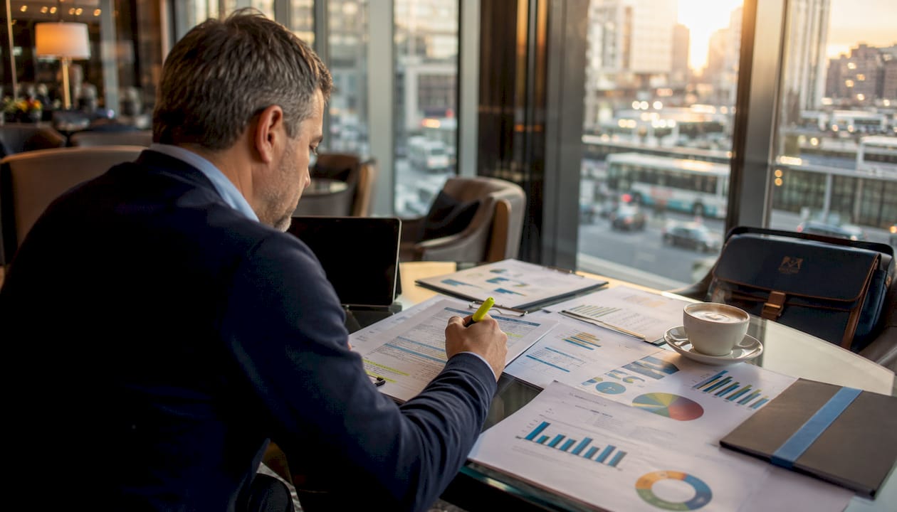 Manager assessing transportation spend and objectives