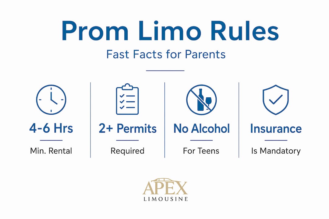 Infographic showing quick facts for prom limo rules