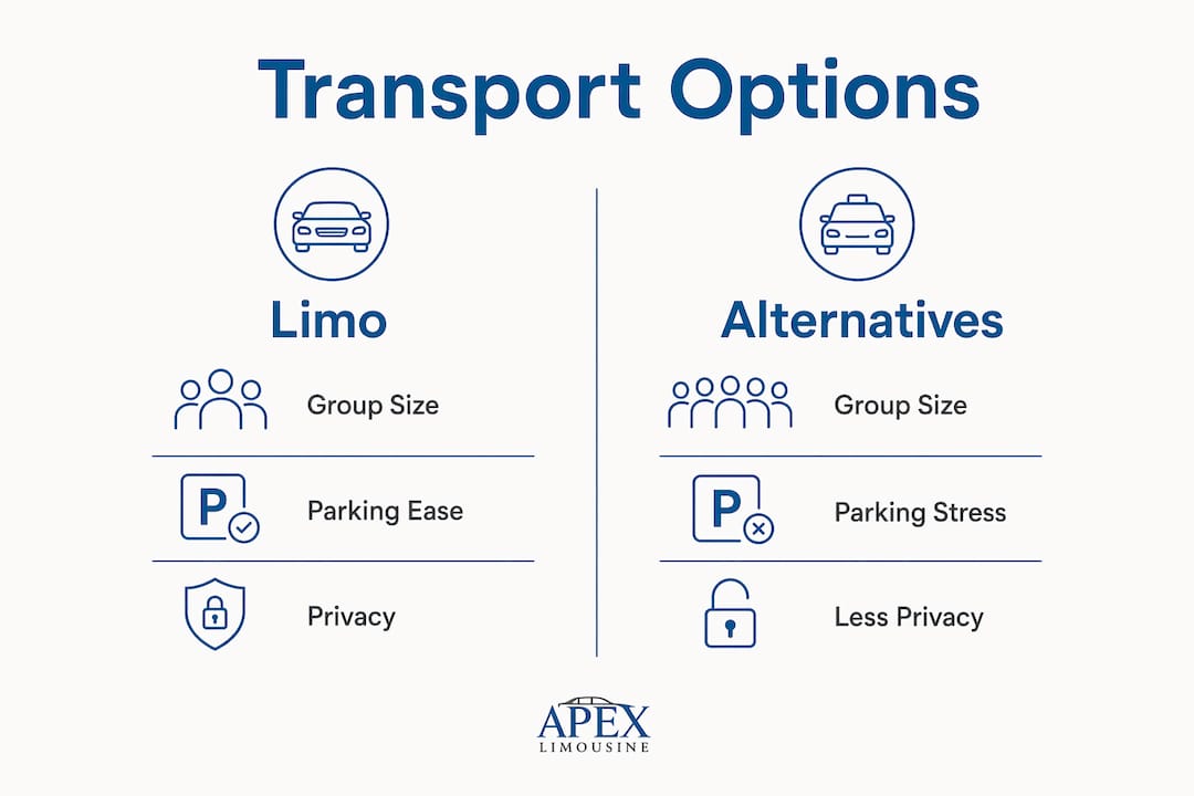 Infographic comparing limo and other transport features