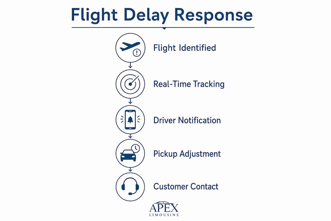 Infographic illustrating limo service adjustments for flight delays