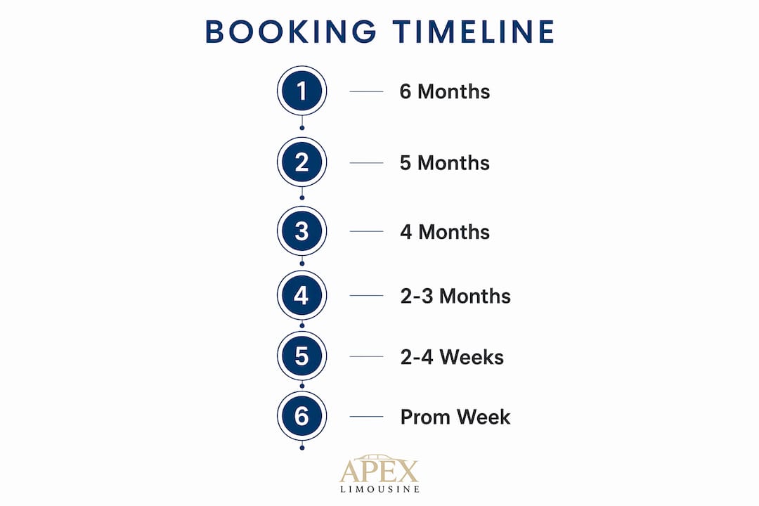Infographic showing prom limo booking timeline steps