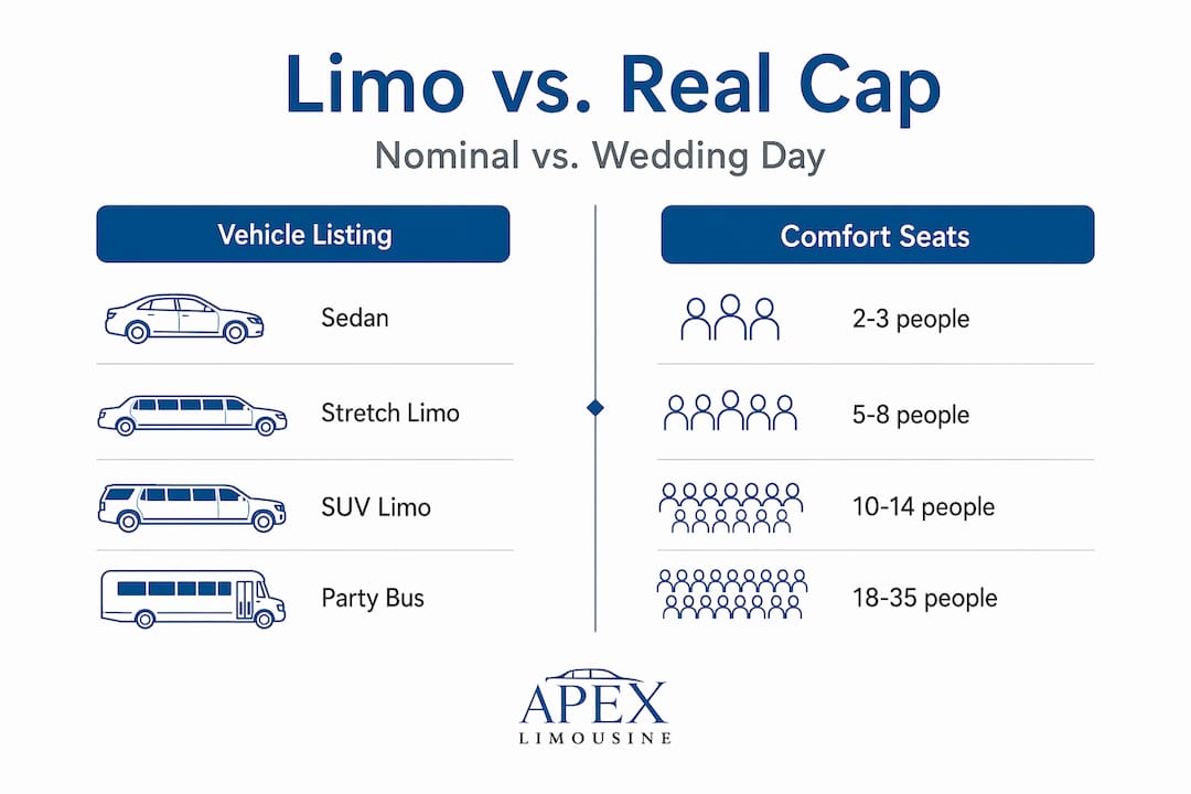 Infographic comparing limo types and realistic capacities