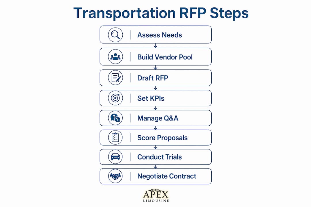 Infographic showing step-by-step corporate transportation RFP process
