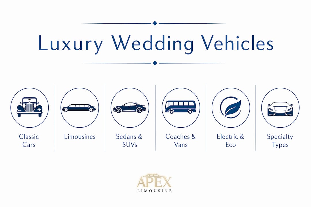 Infographic showing types of luxury wedding vehicles