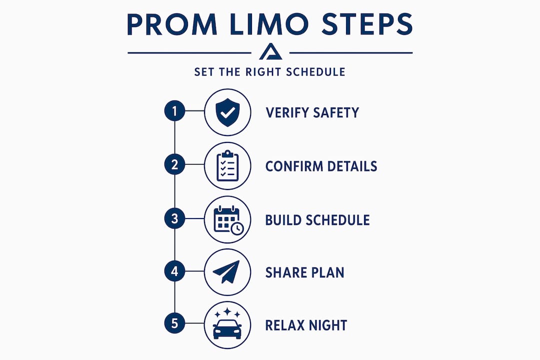 Infographic showing five prom limo scheduling steps