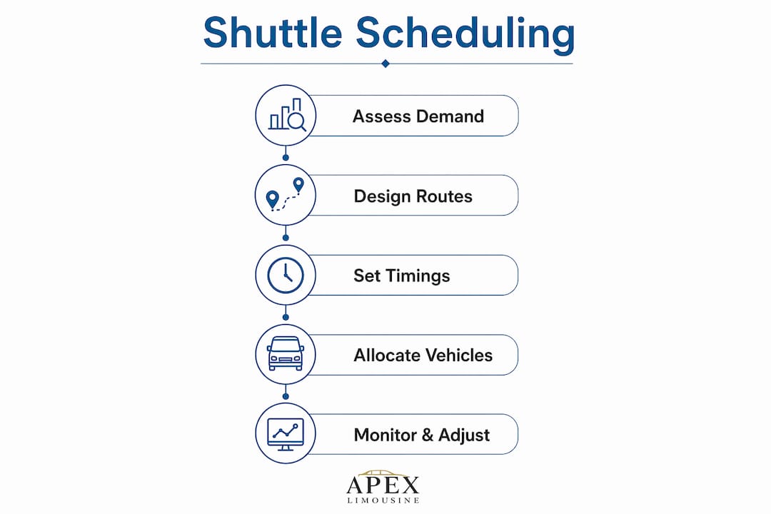 Infographic illustrating shuttle scheduling steps