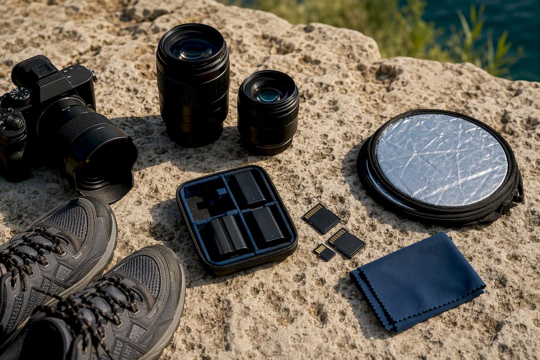 Wedding photography gear prepared outdoors