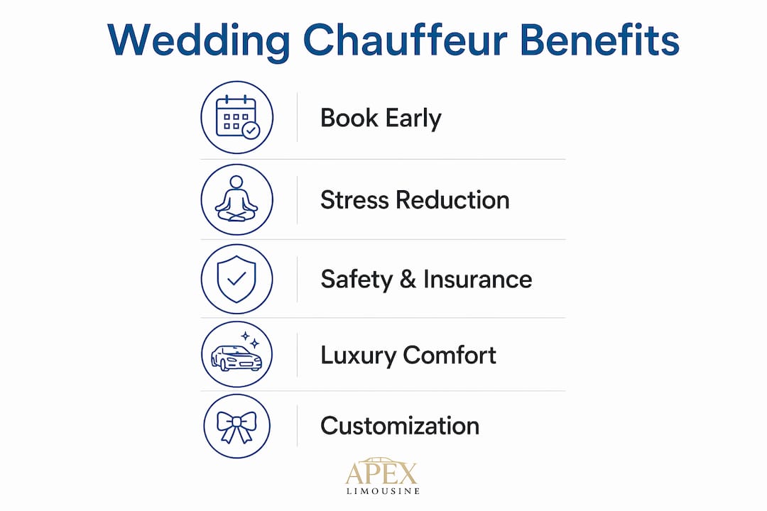 Infographic outlining key benefits of wedding chauffeurs
