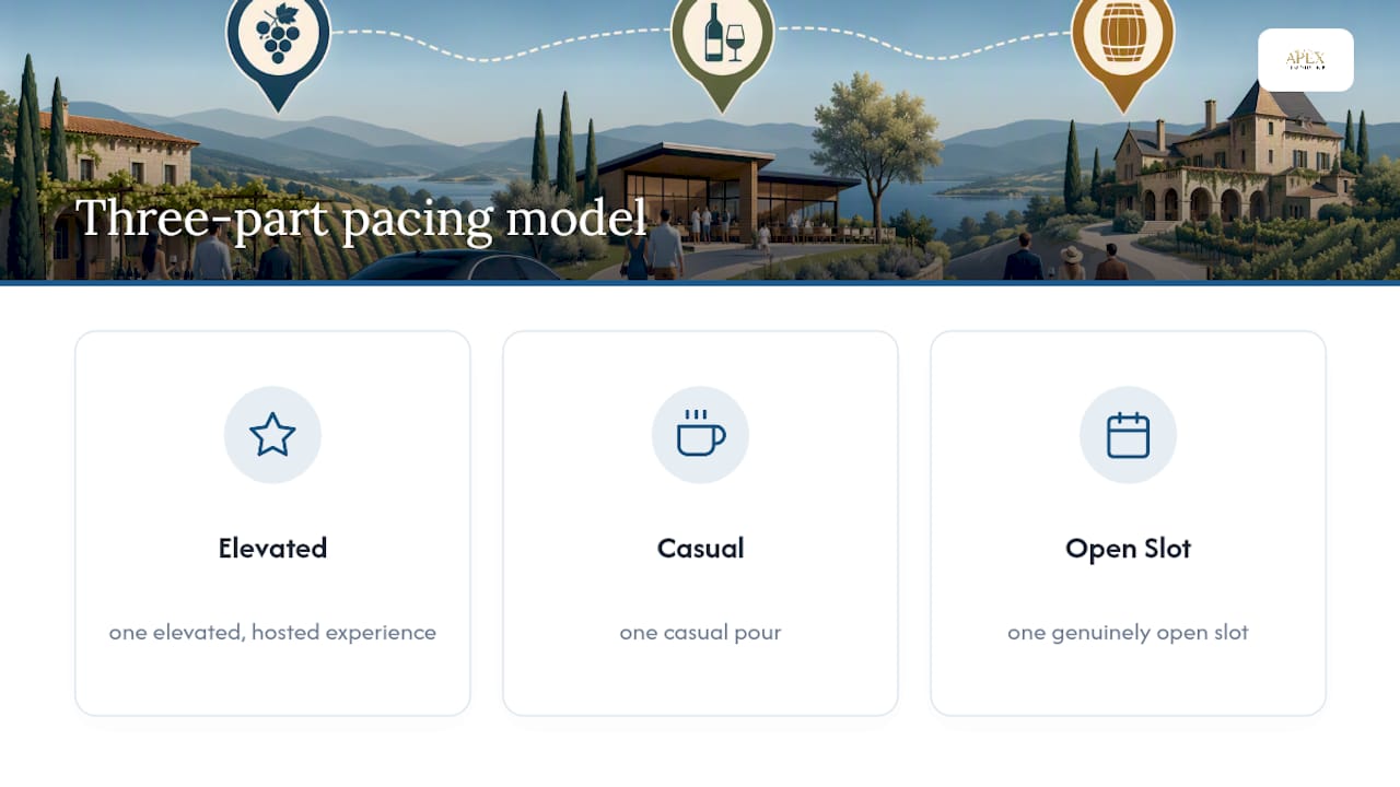 Three-part wine tour pacing model