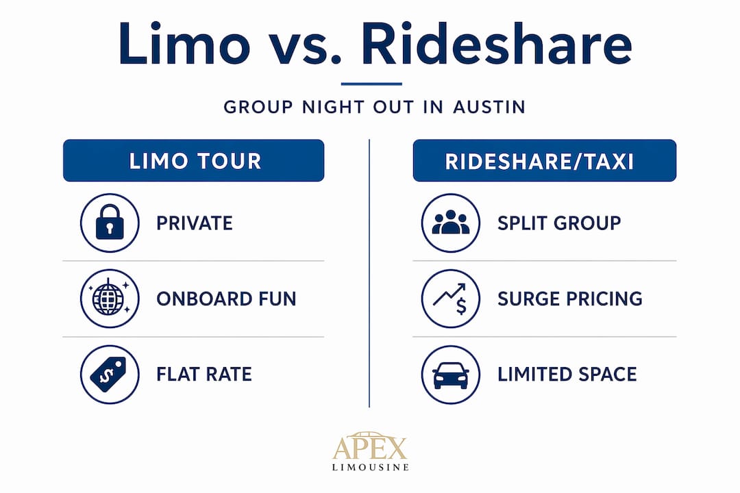 Infographic comparing limo tours with rideshare options